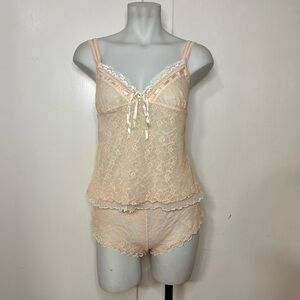 Y2K Rampage Baby Pink Two Piece Sheer Lace Lingerie Cami and Shorts Pajama Set